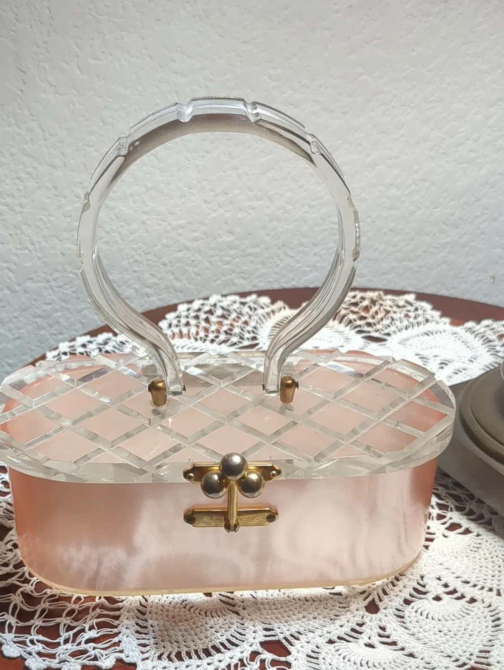 Charles S Kahn Stellar Lucite Clear Handle Pink Acrylic Box Purse